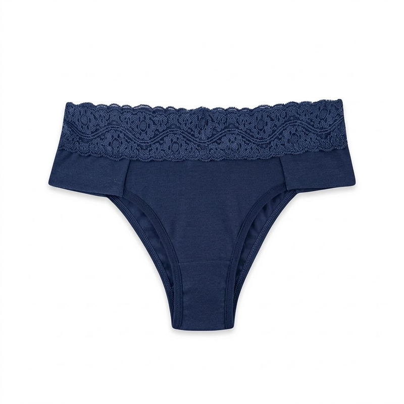 Calcinha biquini em algodão e renda - MARINHO