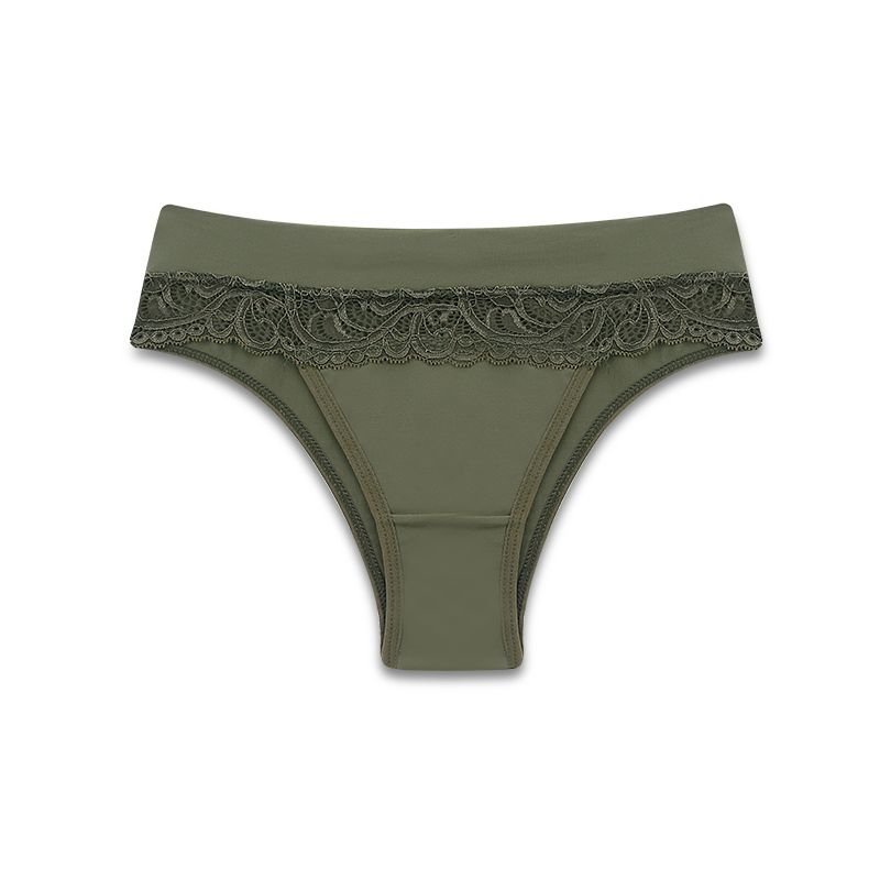 Calcinha modelo tanga em poliamida e renda - VERDE MILITAR