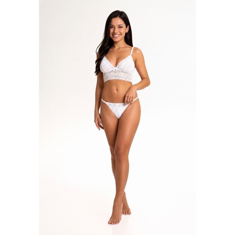 Conjunto sutiã e calcinha em renda - BRANCO